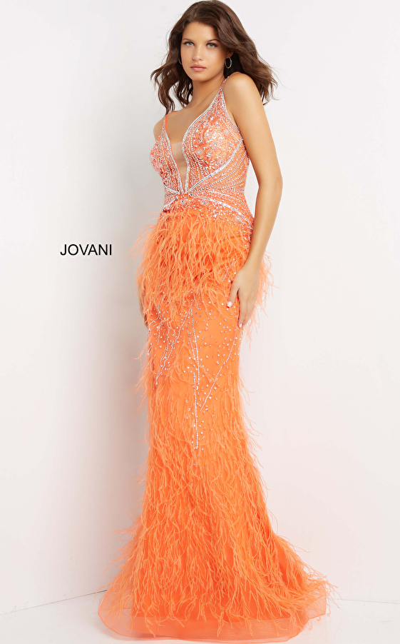 orange feather dress 03023